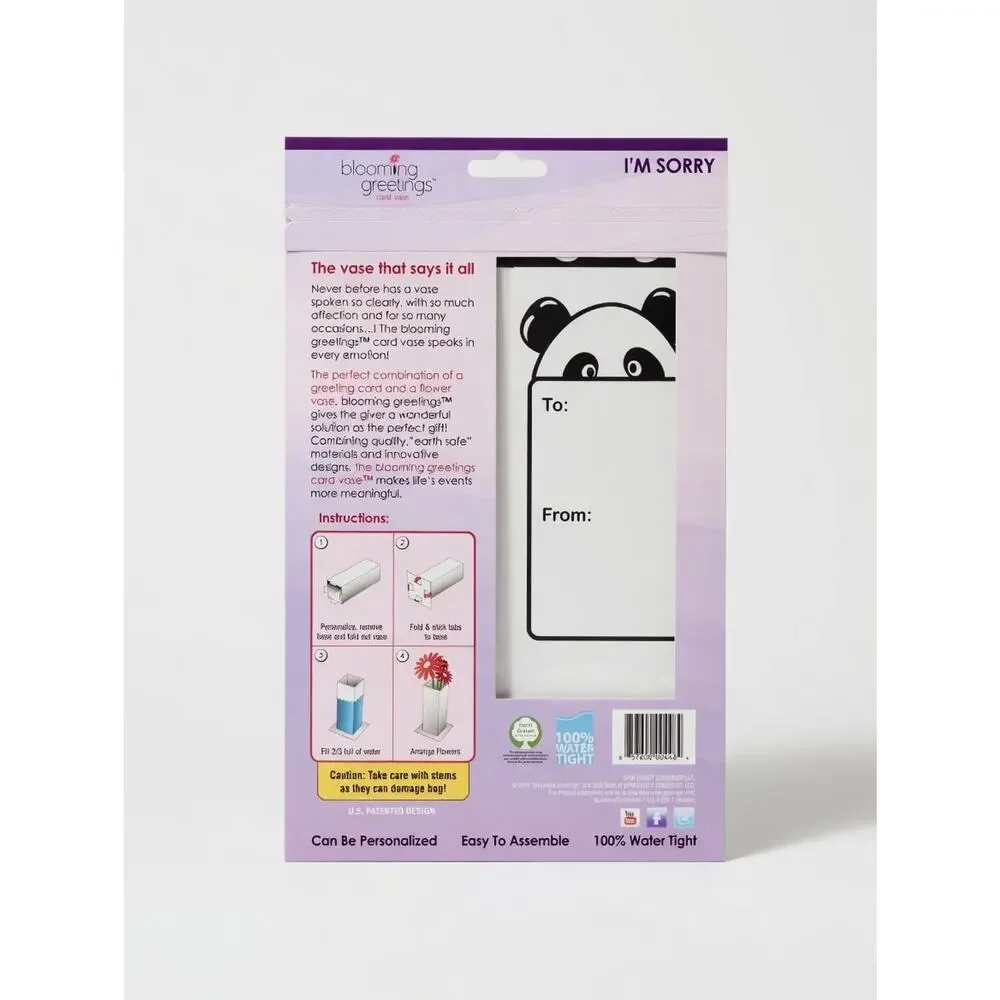 Blooming Greetings Card Vase – “I’m Sorry” Panda Design